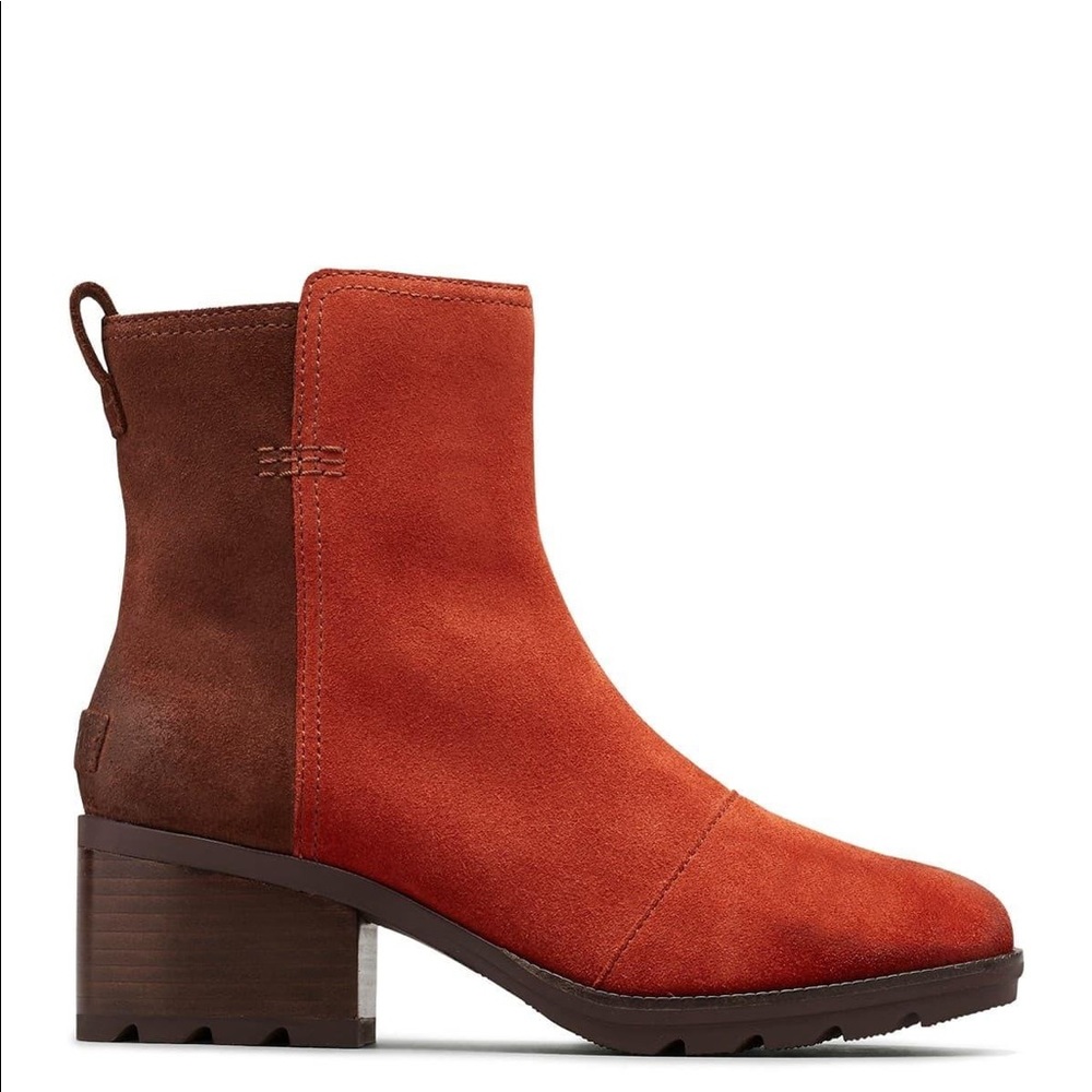 Sorel Cate Waterproof Suede Block Heel Bootie Red